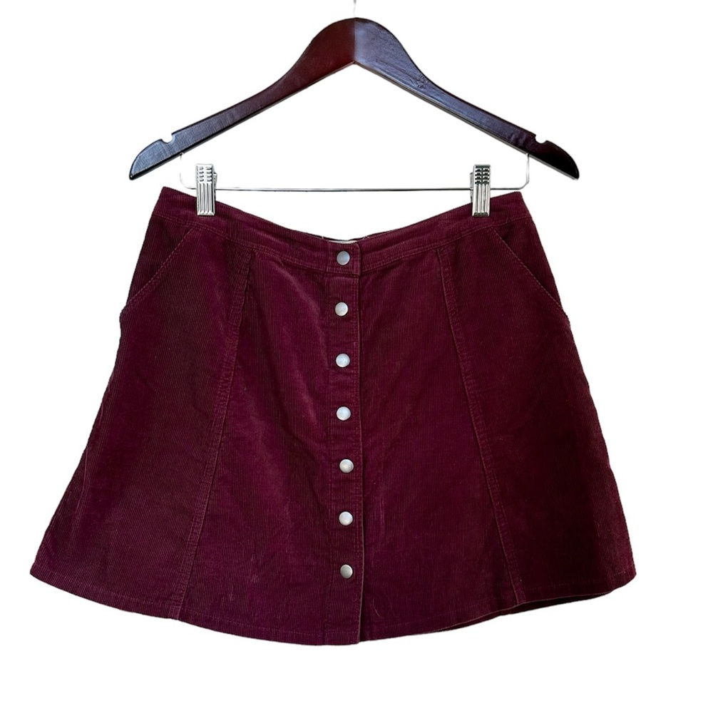 🐞Abercrombie Wine Maroon Corduroy button down a line skirt